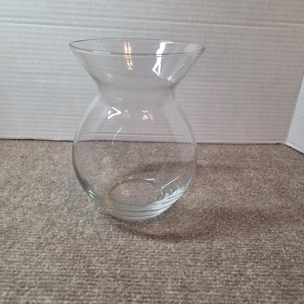 Clear Glass Floral Vase Hourglass Shape Flared Rim 7.5 Inch Decorative Vase